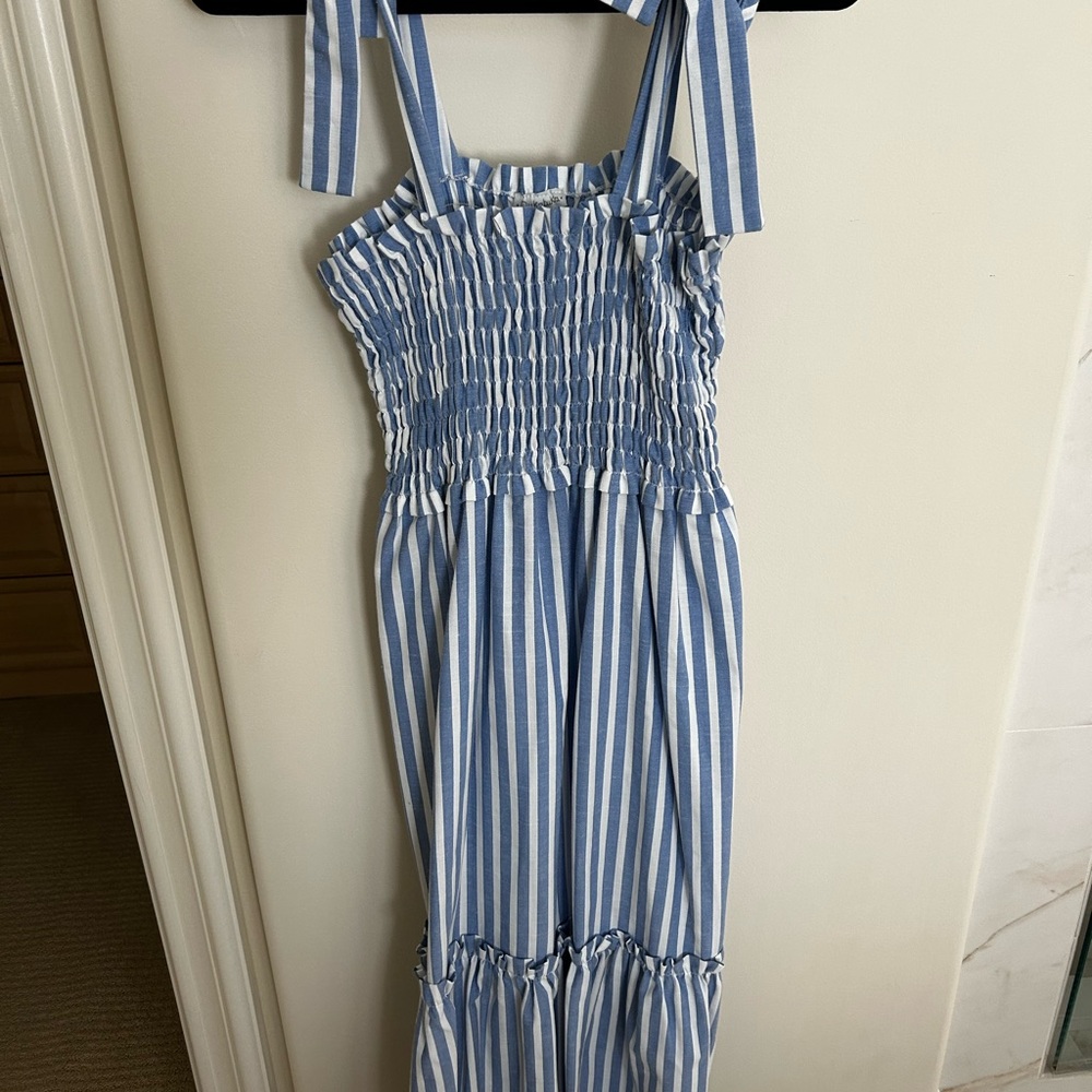 Blue and White Striped Maxi Dress